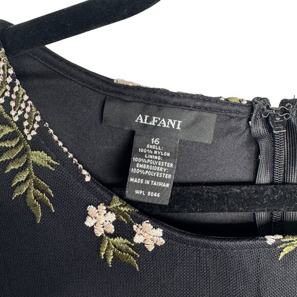 VTG 90s Alfani Black White‎ Floral Design Asymmetric Hem Dress Whimsigoth Sz16 - Picture 3 of 9